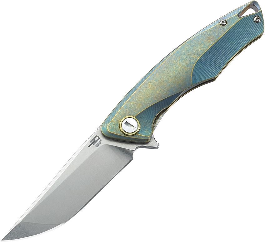 Bestech Dolphin Flipper Framelock Knife, S35VN, Titanium Blue/Gold, BT1707A
