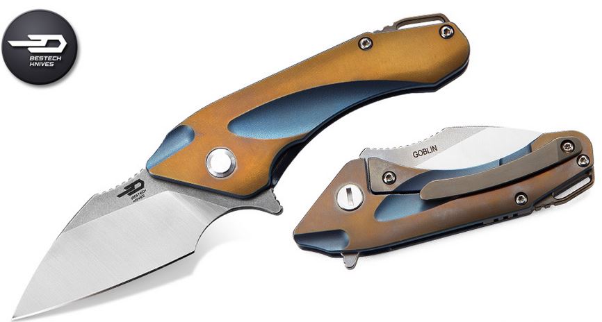 Bestech Goblin Flipper Framelock Knife, S35VN Two-Tone, Titanium Blue/Gold, BT1711B