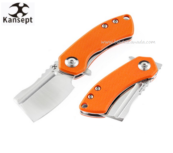 Kansept Mini Korvid Flipper Folding Knife, 154CM Satin, G10 Orange, T3030A6