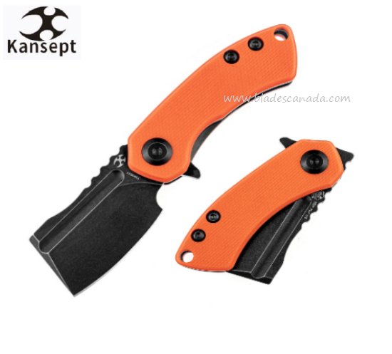 Kansept Mini Korvid Flipper Folding Knife, 154CM Black, G10 Orange, T3030A7