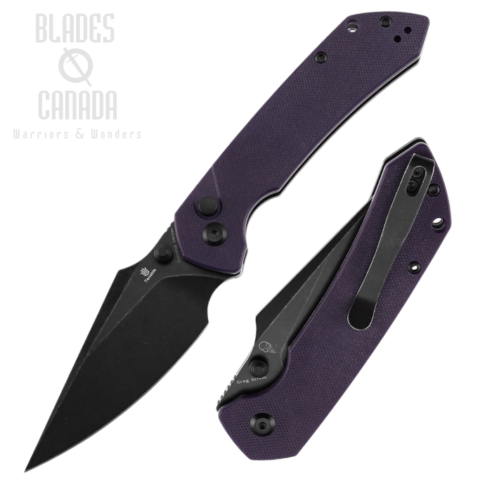 Tenable Fenrir Button Lock Folding Knife, 14C28N Blackwash, G-10 Purple, T1034F10 Tenable Fenrir Button Lock Folding Knife, 14C28N Blackwash, G-10 Purple, T1034F10