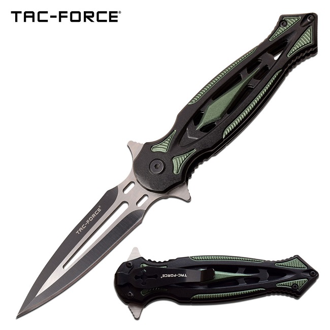 Tac Force TF-1023GN Dagger-Style Folding Knife, Assisted Opening, Green & Black