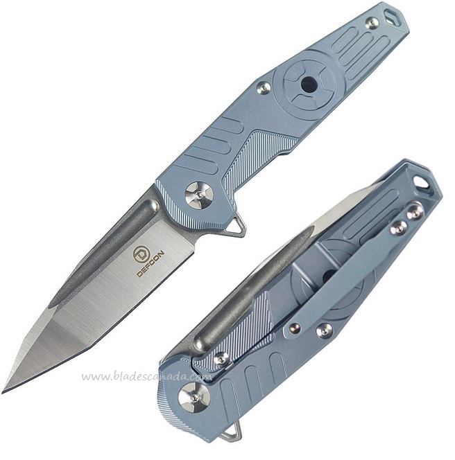 Defcon JK Radioactive Flipper Framelock Knife, D2, Titanium Blue/Gray, TXTF3333-1