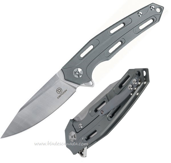 Defcon JK Cutter Flipper Framelock Knife, D2 Satin, Titanium Gray, TF3334 - Click Image to Close