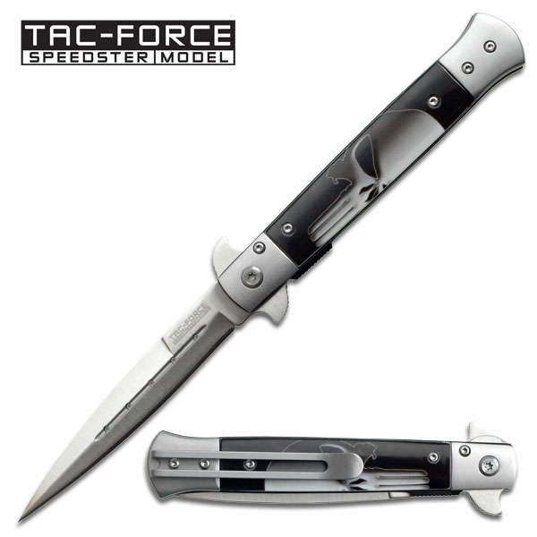 Tac Force TF-598P Aluminum Handle Skull Stiletto Spring Assisted Folder