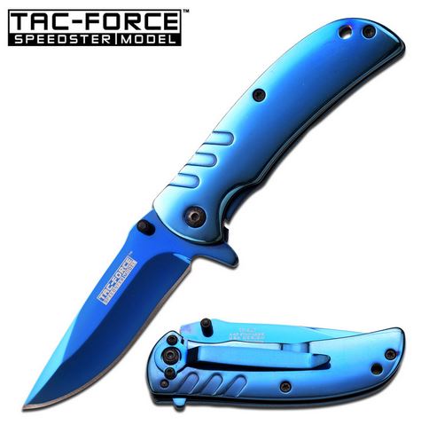 Tac Force TF847BL Blue Ti-Coat Framelock Folding Knife, Assisted Opening - Click Image to Close