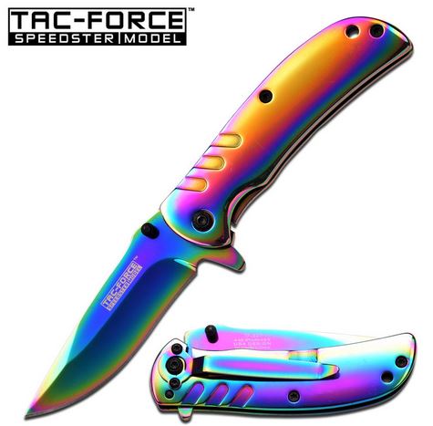 Tac Force TF847RB Rainbow Ti-Coat Framelock Folding Knife, Assisted Opening