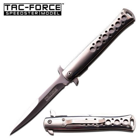 Tac Force TF-884CH Assisted Opening Flipper Folding Knife, Stiletto Blade, Chrome
