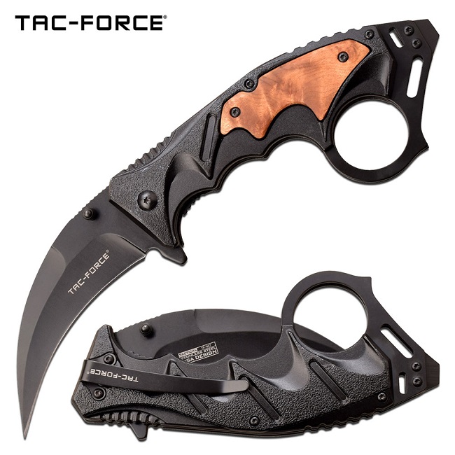 Tac Force TF-957WD Assisted Open Folding Karambit, Aluminum & Wood Handle