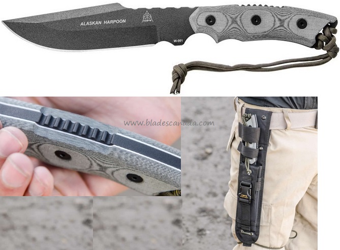TOPS Alaskan Harpoon Fixed Blade Knife, 1095 Carbon, Nylon Sheath, AH906