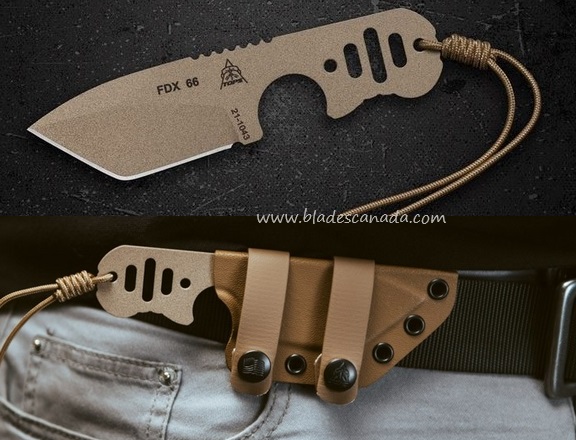 TOPS FDX 66 Fixed Blade Knife, 1095 Carbon, Coyote Tan Kydex with Beta Loop, FDX66