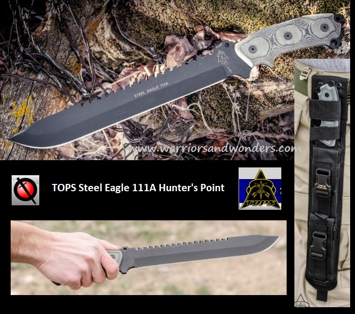 TOPS Steel Eagle Fixed Blade Knife, 1095 Hunter's Point, Micarta, Nylon Sheath, SE111AHP - Click Image to Close