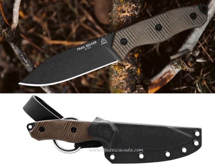 TOPS Trail Seeker Fixed Blade Knife, 1095 Carbon, Micarta, Kydex Sheath, TLSR01