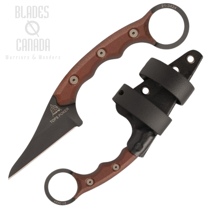 TOPS Poker Kiridashi Karambit Fixed Blade Knife, 1095 Sniper Gray, Kydex Sheath, TPKR-03
