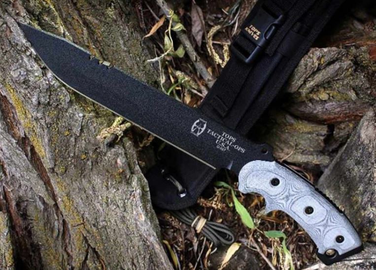 TOPS Anaconda Fixed Blade Knife, 1095 Carbon Hunter's Point, Micarta Black, Nylon Sheath, AN9HP - Click Image to Close