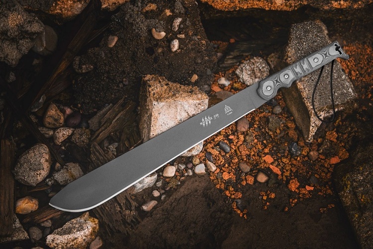 TOPS Machete 230 Fixed Blade Knife, 1095 Carbon, Ballistic Nylon Sheath, TOPSMAC230