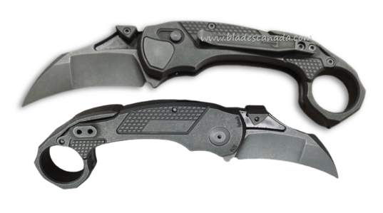 Hoback Tactical Toucan Flipper Button Lock Knife, CPM 20CV, Titanium