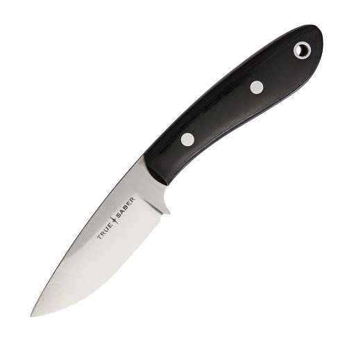 True Saber Seneca Fixed Blade Knife, CPM 154, Micarta Black Canvas, Leather Sheath