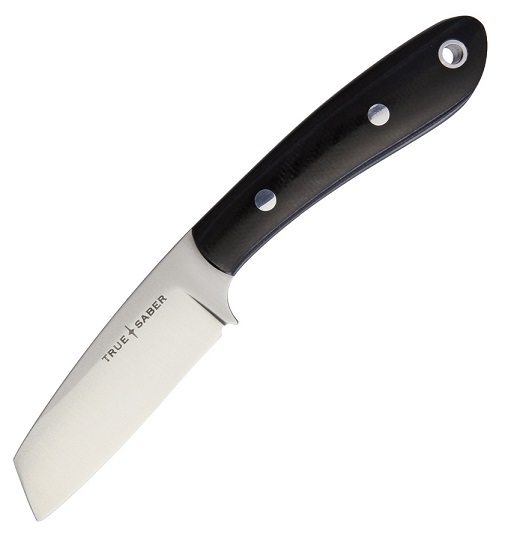 True Saber Seneca Dah Fixed Blade Knife, CPM 154, Micarta Black Canvas, Leather Sheath