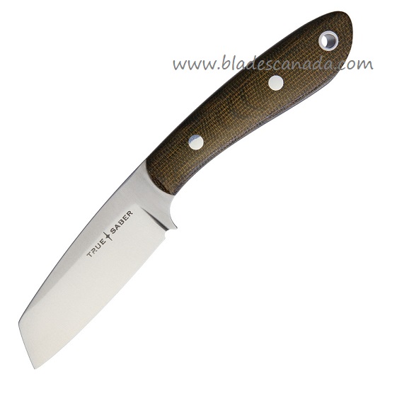 True Saber Seneca Dah Fixed Blade Knife, CPM 154, Micarta Green Canvas, Leather Sheath, TSB004