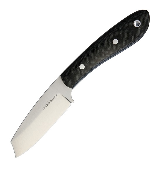 True Saber Ottawa Dah Fixed Blade Knife, CPM 154, Micarta Black Canvas, Leather Sheath
