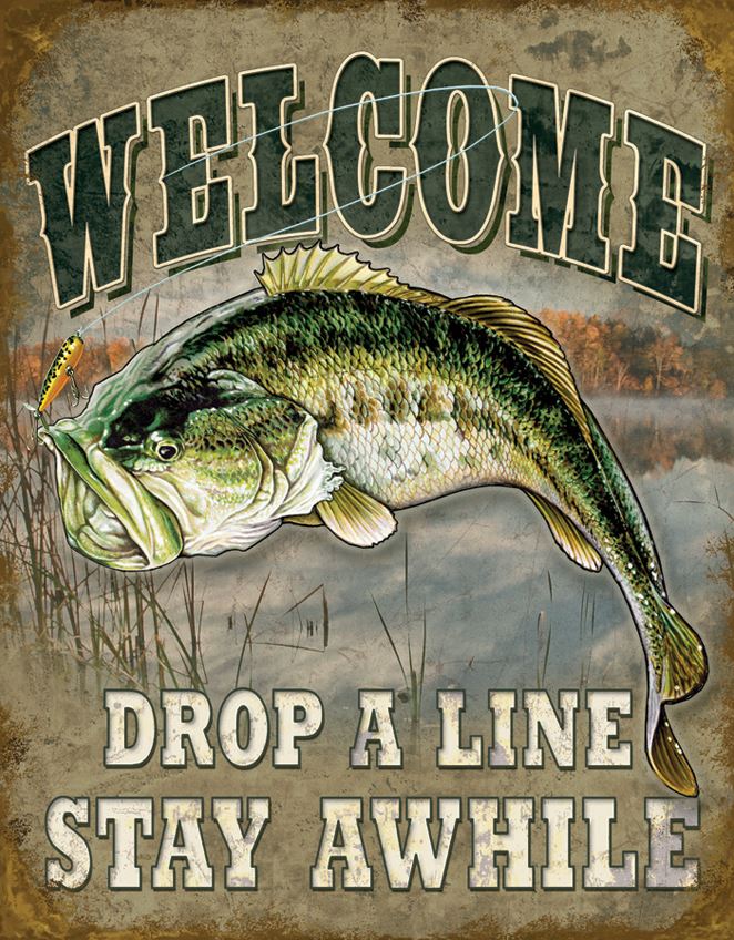 Tin Sign 1669 Welcome Bass Fishing - Click Image to Close