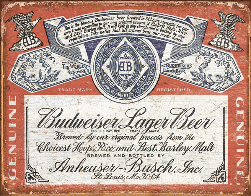 Tin Sign 1751 Budweiser - Weathered Label - Click Image to Close