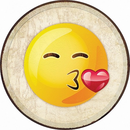 Tin Sign 2270 Round Emoji - Kiss - Click Image to Close