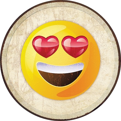 Tin Sign 2272 Round Emoji - Love Eyes - Click Image to Close