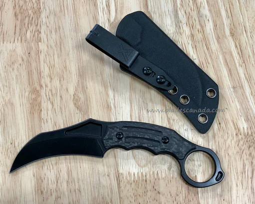 Hoback The Tusk Karambit Fixed Blade Knife, 154CM Black SW, Carbon Fiber, Kydex Sheath