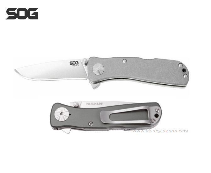 SOG Twitch II Flipper Folding Knife, AUS 8 Satin, Aluminum Grey, TWI8