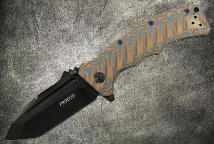 Proelia Folding Knife, D2 Tanto Black, G10 3D Orange/Grey, TX010BRBK - Click Image to Close