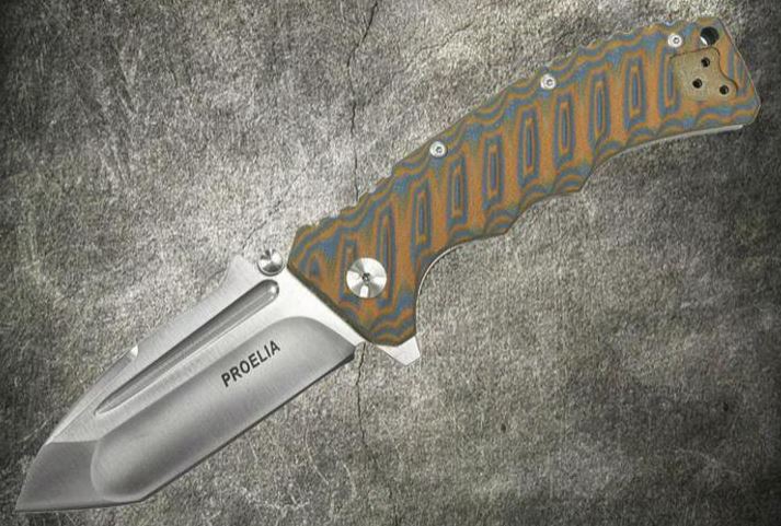 Proelia Folding Knife, D2 Tanto Satin, G10 3D Orange/Grey, TX010BRS