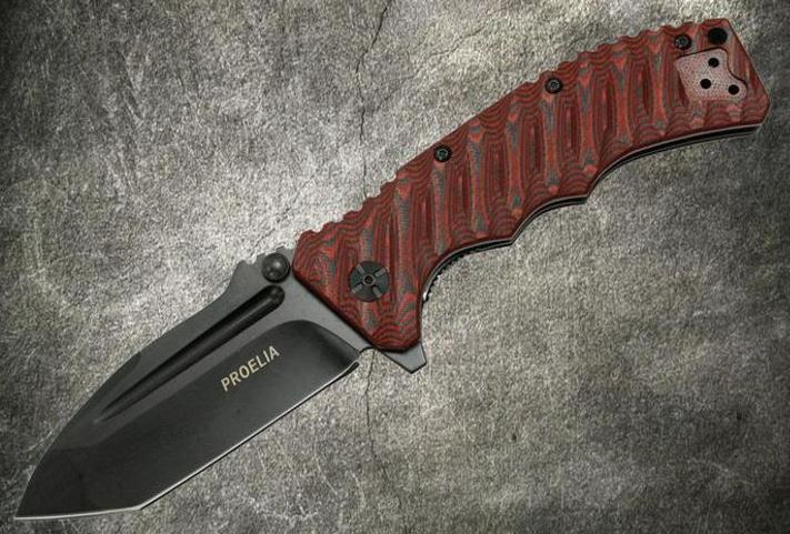 Proelia Folding Knife, D2 Tanto Black, G10 3D Red/Black, TX010RBK - Click Image to Close