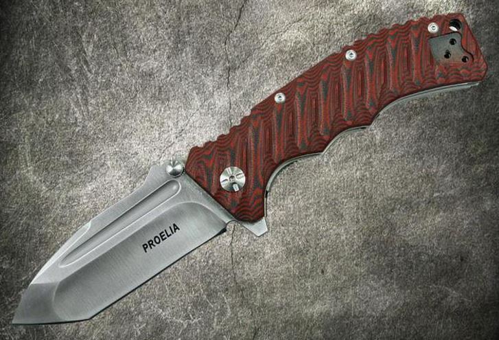 Proelia Folding Knife, D2 Tanto Satin, G10 3D Red/Black, TX010RS