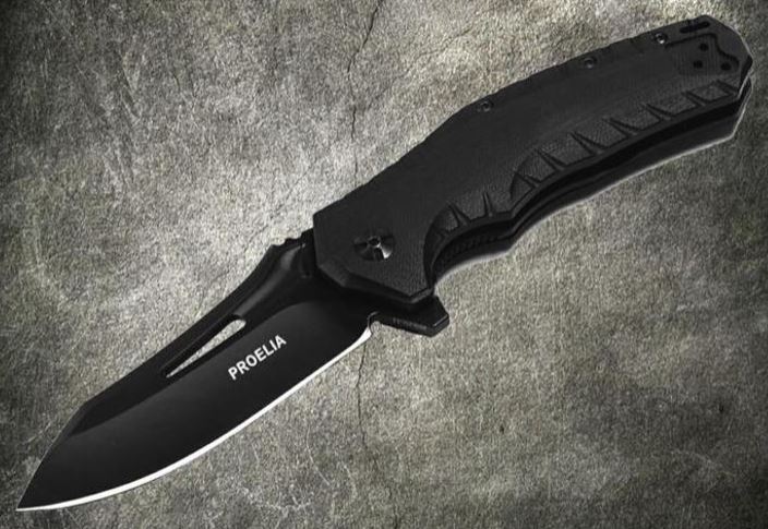 Proelia Folding Knife, D2 Black, G10 3D Black, TX020BBK