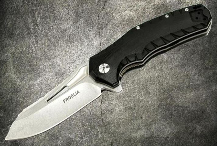 Proelia Folding Knife, D2 SW Black, G10 3D Black, TXTF020BW
