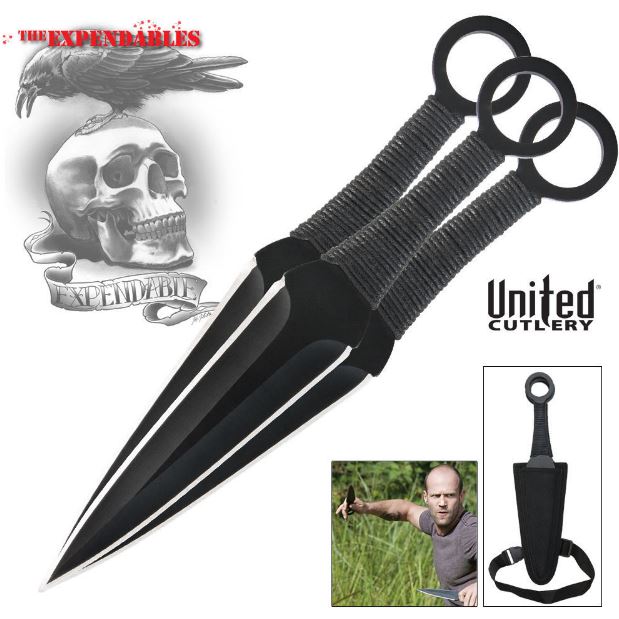 UC Expendables Triple Throwing Knife Set, Nylon Sheath, UC2772 - Click Image to Close
