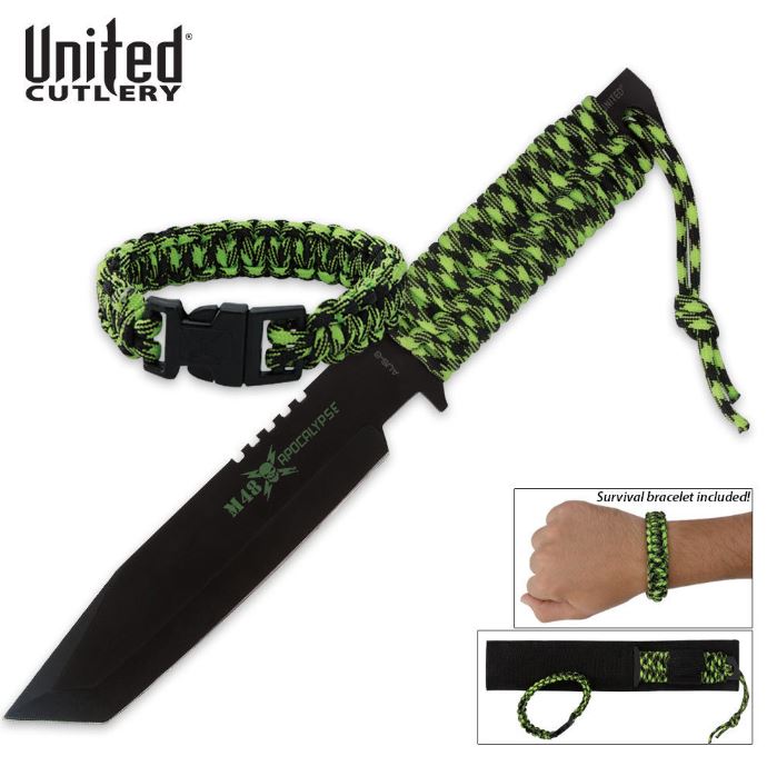 UC M48 Apocalypse Fighter Fixed Blade Knife, Paracord Bracelet, UC2967