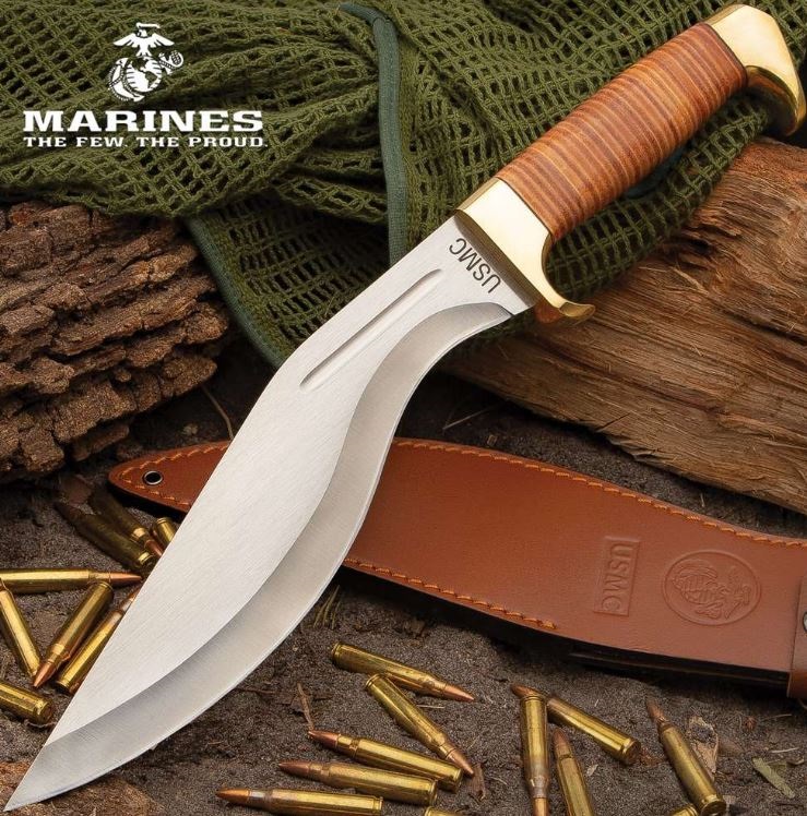 UC USMC Kukri Machete, Leather Handle, Leather Sheath, UC3329 - Click Image to Close