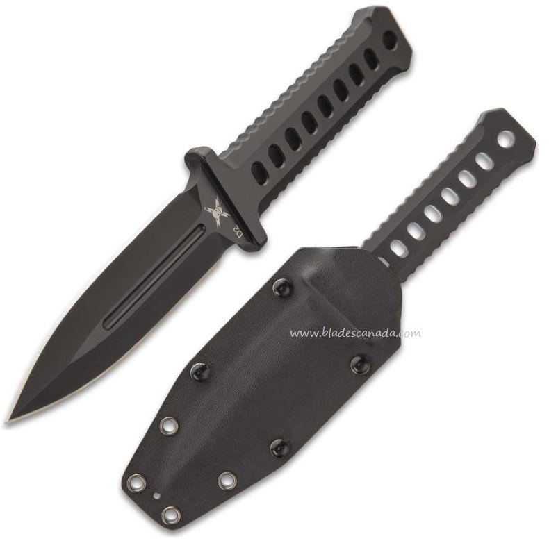 UC M48 Black Combat Dagger Fixed Blade Knife, One Piece CNC Machined D2, Kydex Sheath, UC3375