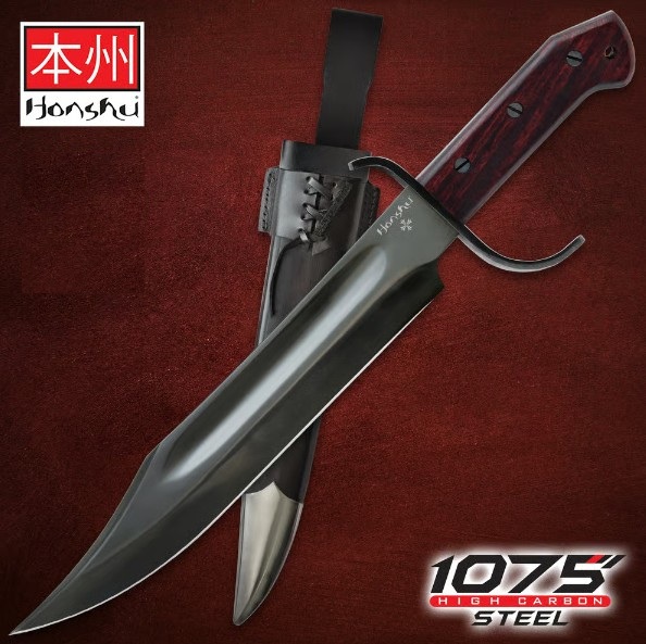 United Cutlery Honshu Historic Forge Pioneer Bowie Knife, Carbon, Leather Sheath, UC3545