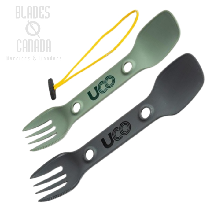 UCO Utility Spork, 2 Pack with Tether, Green/Charcoal (image for) UCO Utility Spork, 2 Pack with Tether, Green/Charcoal