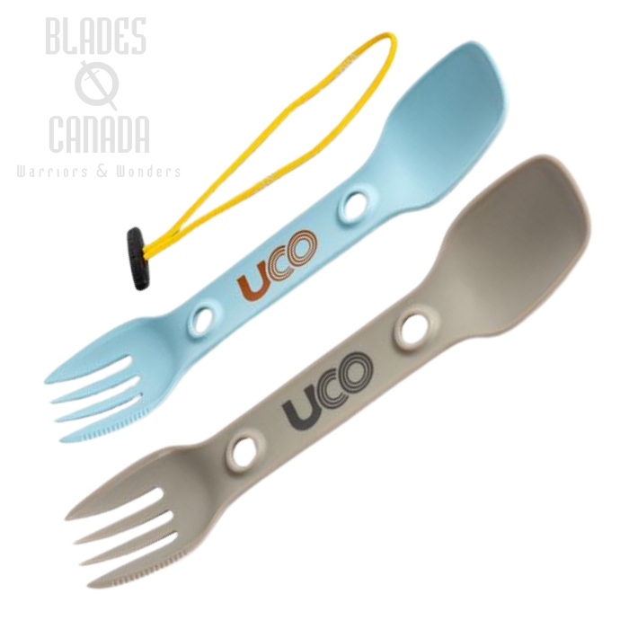 (image for) UCO Utility Spork, 2 Pack with Tether, Stoneblue/Sand