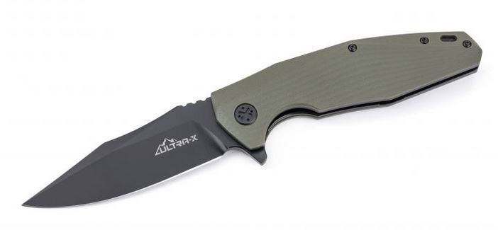 Ultra-X Hugger Flipper Folding Knife, 440C Black, OD Green, HK210I