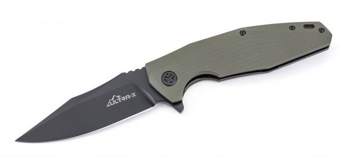 Ultra-X Hugger Flipper Folding Knife, 440C Black, OD Green, HK210I - Click Image to Close