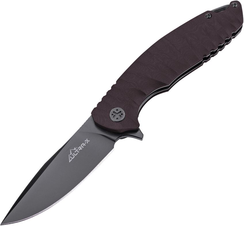 Ultra-X Ripple Flipper Folding Knife, 440C Black, Black G10, HK214J