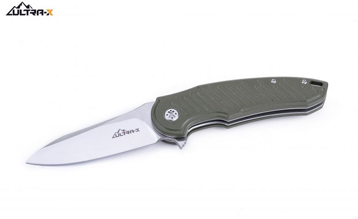 Ultra-X Vulture Flipper Folding Knife, D2 Satin, G10 OD Green, HK221C