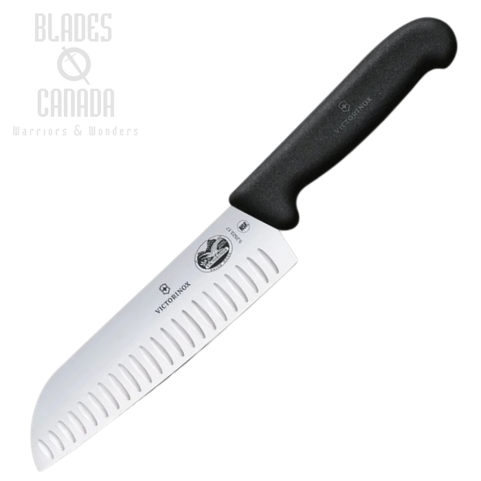 Victorinox Fibrox Santoku Kitchen Knife, Granton 7", 5.2523.17BK