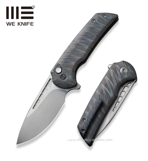 WE Knife Mini Malice Flipper Folding Knife, CPM 20CV, Titanium Tiger Stripe, 054BL-6